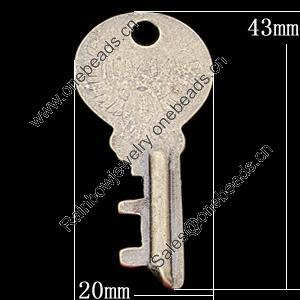Pendant, Zinc Alloy Jewelry Findings, Lock 20x43mm, Sold by Bag