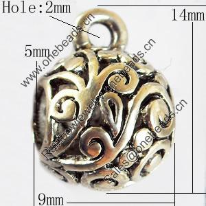 Hollow Bali Connector Zinc Alloy Jewelry Findings, Lead-free, 9x14mm Hole:2mm, Sold by Bag 