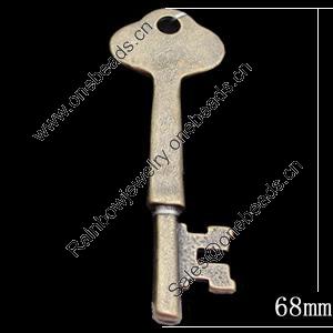 Pendant, Zinc Alloy Jewelry Findings, Key 24x68mm, Sold by Bag
