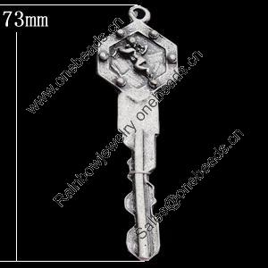 Pendant, Zinc Alloy Jewelry Findings, Key 23x73mm, Sold by Bag