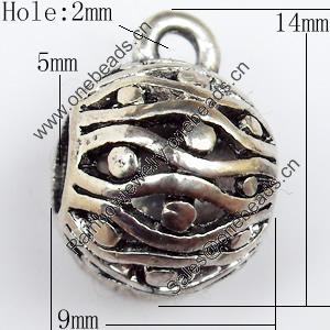 Hollow Bali Connector Zinc Alloy Jewelry Findings, Lead-free, 9x14mm Hole:2mm, Sold by Bag 