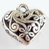 Hollow Bali Pendant Zinc Alloy Jewelry Findings, Lead-free, Heart, 20x20mm Hole:2.5mm, Sold by Bag 