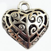 Hollow Bali Pendant Zinc Alloy Jewelry Findings, Lead-free, Heart, 20x20mm Hole:2.5mm, Sold by Bag 