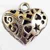 Hollow Bali Pendant Zinc Alloy Jewelry Findings, Lead-free, Heart, 20x20mm Hole:2.5mm, Sold by Bag 