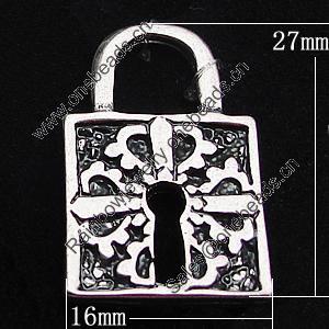 Pendant, Zinc Alloy Jewelry Findings, Lock 16x27mm, Sold by Bag