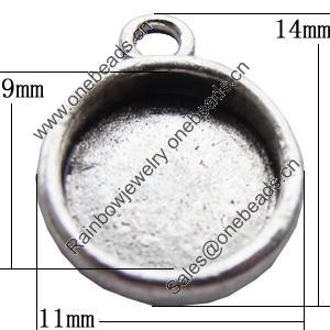 Zinc Alloy Cabochon Settings, Outside diameter:11x14mm, Interior diameter:9mm, Sold by Bag
