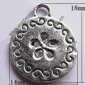 Pendant, Zinc Alloy Jewelry Findings, Flat Round 14x18mm, Sold by Bag