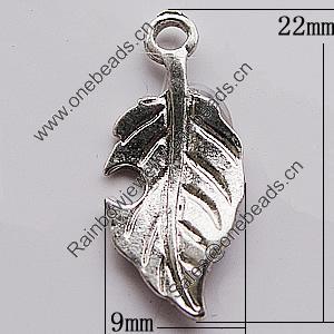 Pendant, Zinc Alloy Jewelry Findings, Leaf 9x22mm, Sold by Bag