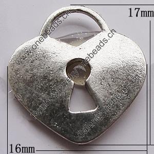Pendant, Zinc Alloy Jewelry Findings, Lock 16x17mm, Sold by Bag
