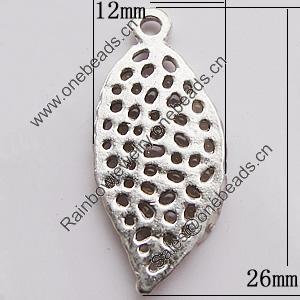 Pendant, Zinc Alloy Jewelry Findings, leaf 12x26mm, Sold by Bag