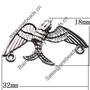 Connectors Zinc Alloy Jewelry Findings, Bird 32x18mm, Sold by Bag