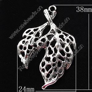 Pendant, Zinc Alloy Jewelry Findings, Leaf 24x38mm, Sold by Bag