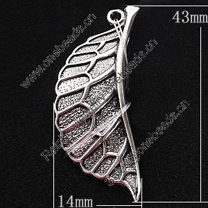 Pendant, Zinc Alloy Jewelry Findings, Leaf 14x43mm, Sold by Bag