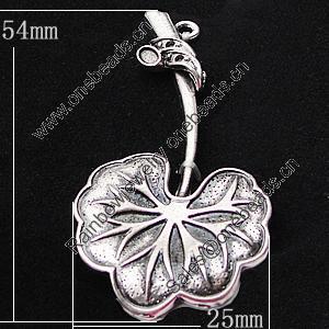 Pendant, Zinc Alloy Jewelry Findings, Leaf 25x54mm, Sold by Bag