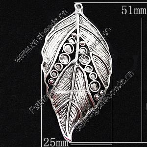 Pendant, Zinc Alloy Jewelry Findings, Leaf 25x51mm, Sold by Bag