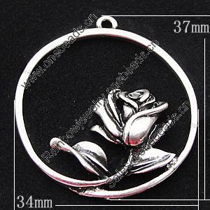 Pendant, Zinc Alloy Jewelry Findings, 34x37mm, Sold by Bag