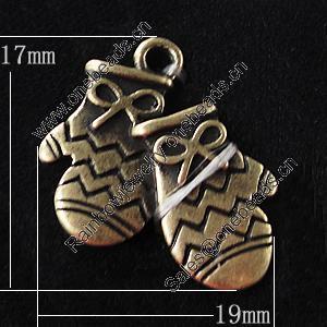 Pendant, Zinc Alloy Jewelry Findings, Glove 17x19mm, Sold by Bag