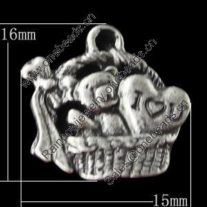 Pendant, Zinc Alloy Jewelry Findings, 15x16mm, Sold by Bag