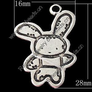Pendant, Zinc Alloy Jewelry Findings, Rabbit 16x28mm, Sold by Bag