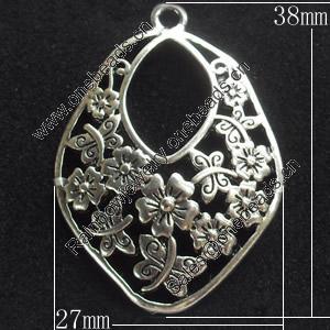 Pendant, Zinc Alloy Jewelry Findings, 27x38mm, Sold by Bag