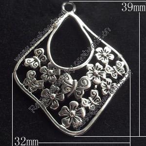 Pendant, Zinc Alloy Jewelry Findings, Diamond, 32x39mm, Sold by Bag