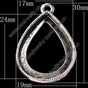 Zinc Alloy Pendant Settings, Outside diameter:19x30mm, Interior diameter:17x24mm, Sold by Bag