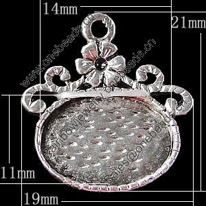 Zinc Alloy Pendant Settings, Outside diameter:19x21mm, Interior diameter:14x11mm, Sold by Bag