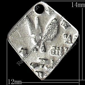 Pendant, Zinc Alloy Jewelry Findings, Diamond, 12x14mm, Sold by Bag