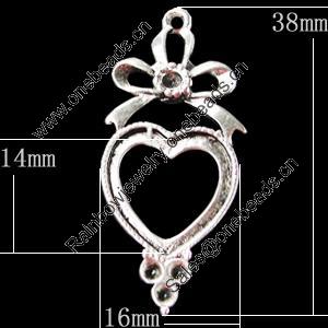 Zinc Alloy Pendant Settings, Outside diameter:16x38mm, Interior diameter:14mm, Sold by Bag