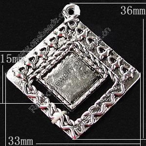 Zinc Alloy Pendant Settings, Outside diameter:33x36mm, Interior diameter:15mm, Sold by Bag