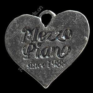 Pendant, Zinc Alloy Jewelry Findings, Heart, 24x22mm, Sold by Bag