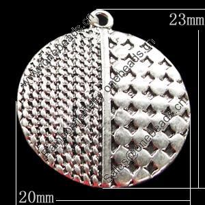 Pendant, Zinc Alloy Jewelry Findings, Flat Round 20x23mm, Sold by Bag