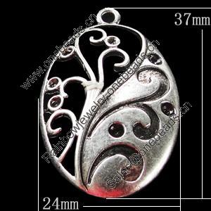 Pendant, Zinc Alloy Jewelry Findings, Flat Oval 24x37mm, Sold by Bag