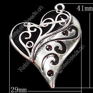 Pendant, Zinc Alloy Jewelry Findings, Heart 29x41mm, Sold by Bag