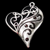 Pendant, Zinc Alloy Jewelry Findings, Heart 29x41mm, Sold by Bag