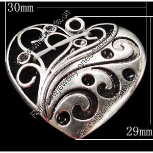Pendant, Zinc Alloy Jewelry Findings, Heart 30x29mm, Sold by Bag