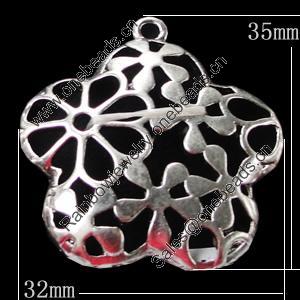 Pendant, Zinc Alloy Jewelry Findings, Flower 32x35mm, Sold by Bag