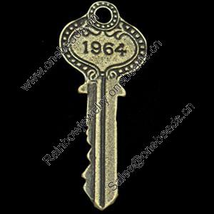 Pendant, Zinc Alloy Jewelry Findings, Key, 21x51mm, Sold by Bag