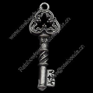 Pendant, Zinc Alloy Jewelry Findings, Key, 12x34mm, Sold by Bag