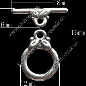 Clasps Zinc Alloy Jewelry Findings Lead-free, Loop:12x6mm Bar:18x6mm, Sold by Bag