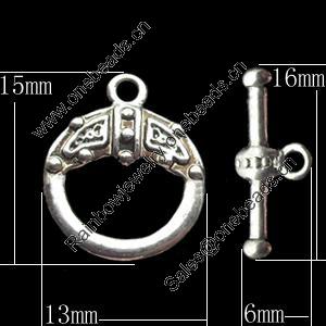 Clasps Zinc Alloy Jewelry Findings Lead-free, Loop:13x15mm Bar:16x6mm, Sold by Bag