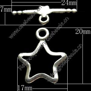 Clasps Zinc Alloy Jewelry Findings Lead-free, Loop:17x20mm Bar:24x7mm, Sold by Bag
