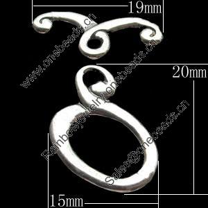 Clasps Zinc Alloy Jewelry Findings Lead-free, Loop:15x20mm Bar:19x8mm, Sold by Bag