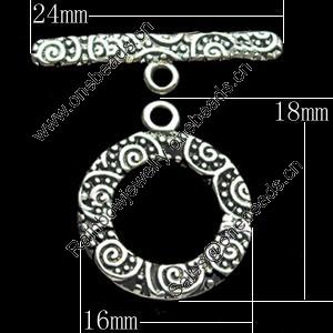 Clasps Zinc Alloy Jewelry Findings Lead-free, Loop:16x18mm Bar:24x6mm, Sold by Bag