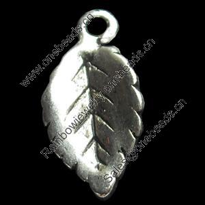 Pendant, Zinc Alloy Jewelry Findings, Leaf, 7x14mm, Sold by Bag