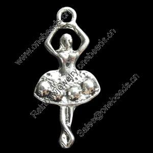 Pendant, Zinc Alloy Jewelry Findings, Girl, 12x28mm, Sold by Bag