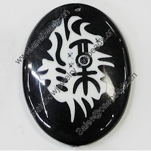 Resin Pendants, Flat Oval 41x56mm Hole:3.5mm, Sold by Bag