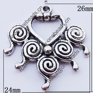 Pendants, Zinc Alloy Jewelry Findings, 24x26mm, Sold by Bag