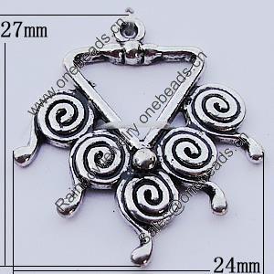 Pendants, Zinc Alloy Jewelry Findings, 24x27mm, Sold by Bag