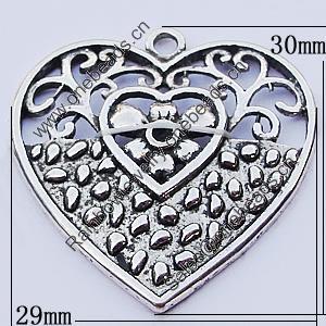 Pendants, Zinc Alloy Jewelry Findings, Heart 29x30mm, Sold by Bag
